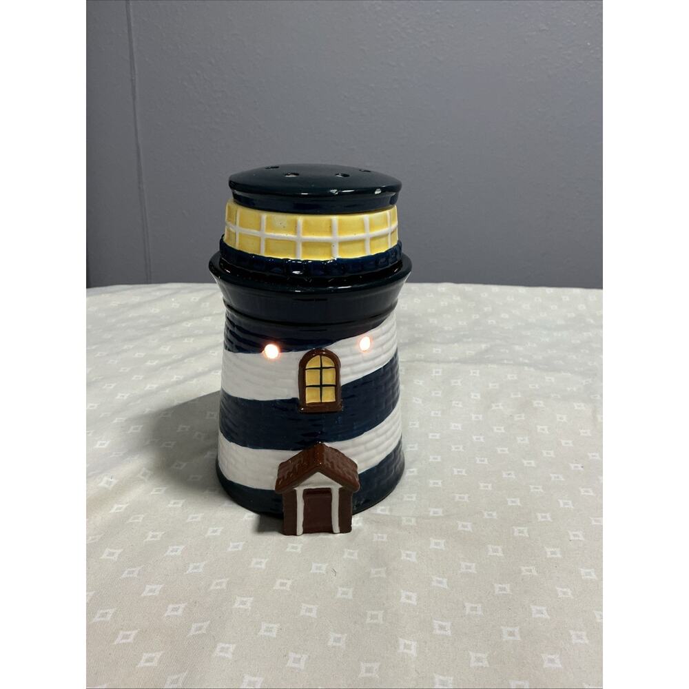 Scentsy Lighthouse Ceramic Electric Oil/Wax Warmer Blue White Yellow Brown 0900